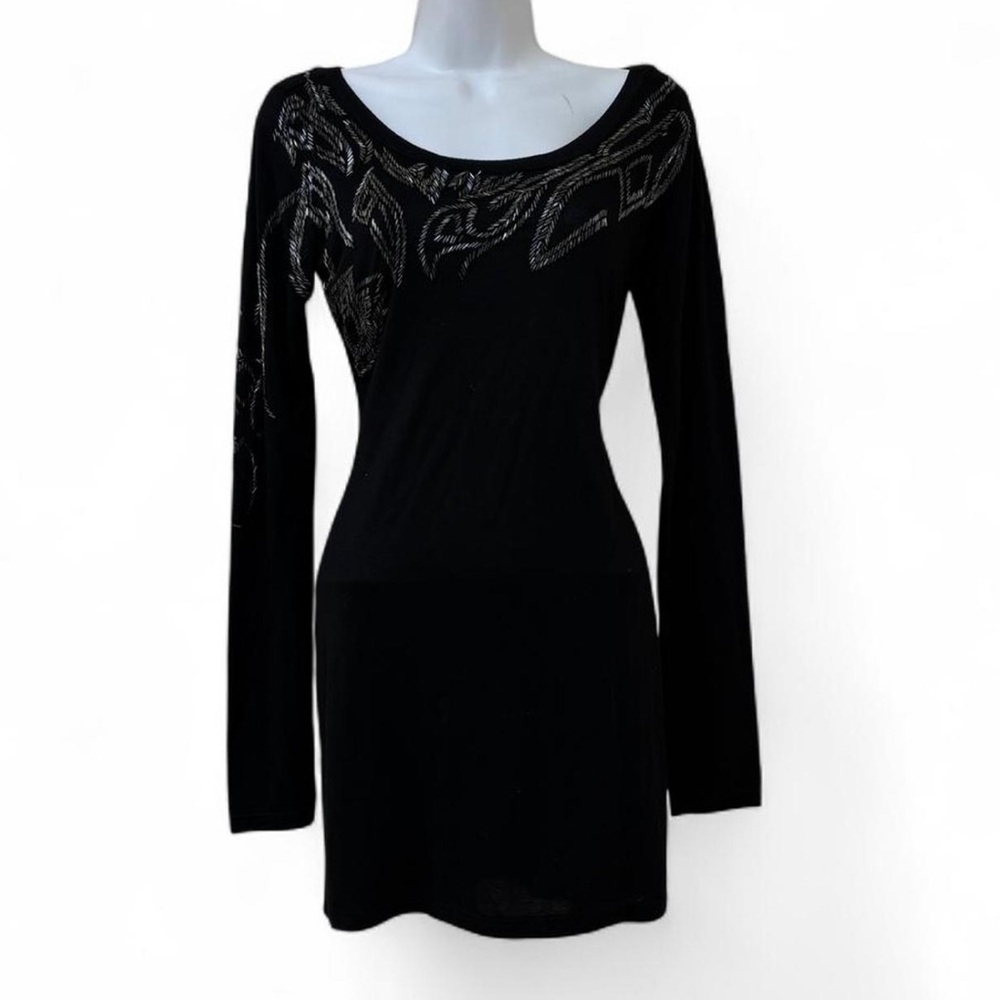 Y2K Black Beaded Long Sleeve Top, Y2K Goth top, Y2K Grunge Top, Goth Glam Top